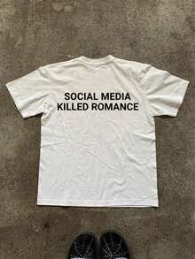 Glimmora 社交媒体扼杀浪漫主义图案印花女式圆领 T 恤 - 白色 - 查看 1