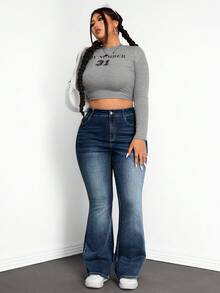 SHEIN CURVE+ Jeans évasés taille haute pour femmes grandes tailles - Jean brut - Voir 6