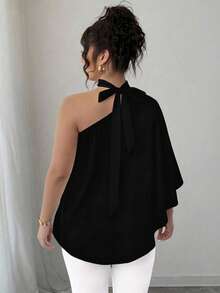 SHEIN Elenzya Plus Size Oblique Collar Halter Tie Dye Print Shirt - Black - View 2