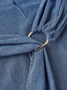 Sweetra Women's Casual Daily Denim Skirt With Circle Detail And Fishtail Hem - Blue - View 5