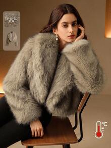 Anewsta Autumn/Winter Slimming Retro Khaki Short Faux Fur Women's Jacket - Khaki - View 3