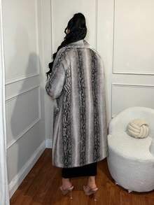 SHEIN SXY Women's Fashion Faux Fur Collar Slant Pocket Super Long Jacket, Winter - Grey - View 2