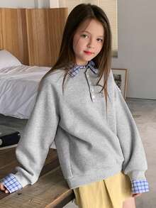 DAZY Tween Girls Thermal Lined 2 In 1 Sweatshirt, Fall - Grey - View 1