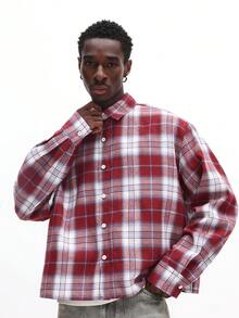 SUMWON Men's Plaid Button Down Long Sleeve Casual Shirt Fall Winter Flannel Checkered Top - Red and White - View 4