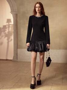 MOTF PREMIUM RHINESTONE DETAIL PUFFBALL HEM DRESS