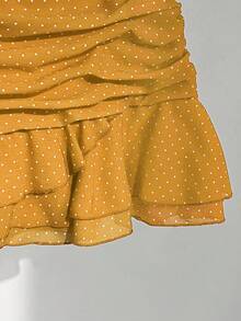 SHEIN Unity Fashionable Pleated Layered Decor Sweet Design Mini Skirt Elegant Ruffled Polka Dot Vacation Style A-Line Skirt - Pale Yellow - View 6