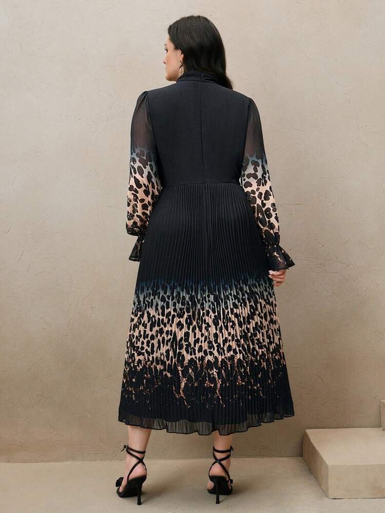 Ombre Gradient Pleated Print Vacation Dress For Women