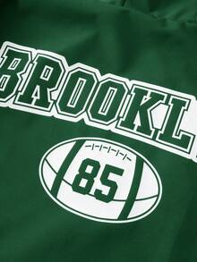 Aesthetic Post 男士休闲字母印花连帽夹克，秋季 - 綠色 - 查看 7