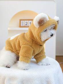 PETSIN 1 peça de roupa para animais de estimação, gatos e cães usam casacos grossos para o outono e inverno, roupa de transformação de urso de pelúcia marrom quente e fofo, moletom com capuz para o inverno - Cor de café - Ver 5