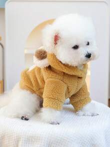 PETSIN 1 peça de roupa para animais de estimação, gatos e cães usam casacos grossos para o outono e inverno, roupa de transformação de urso de pelúcia marrom quente e fofo, moletom com capuz para o inverno - Cor de café - Ver 8