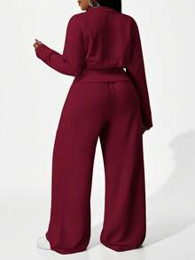 Slaydiva Hàng mới về Thu Đông, Quần áo Thu/Đông dành cho nữ, Halloween, Bộ đồ mặc nhà cỡ lớn cho nữ, Áo liền quần dài tay, Bộ hai mảnh kín đáo, Áo liền quần cho người có đường cong, Áo liền quần cỡ lớn, Thanh lịch - Màu Đỏ Sâu - Xem 3