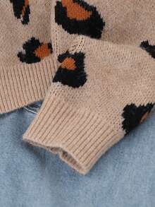 Tween 女童卡其色豹纹纽扣开衫，手工蝴蝶结，柔软舒适，适合日常、户外、旅行、度假、居家、日托和儿童玩耍冬季圣诞节万圣节 - 卡其色 - 查看 5