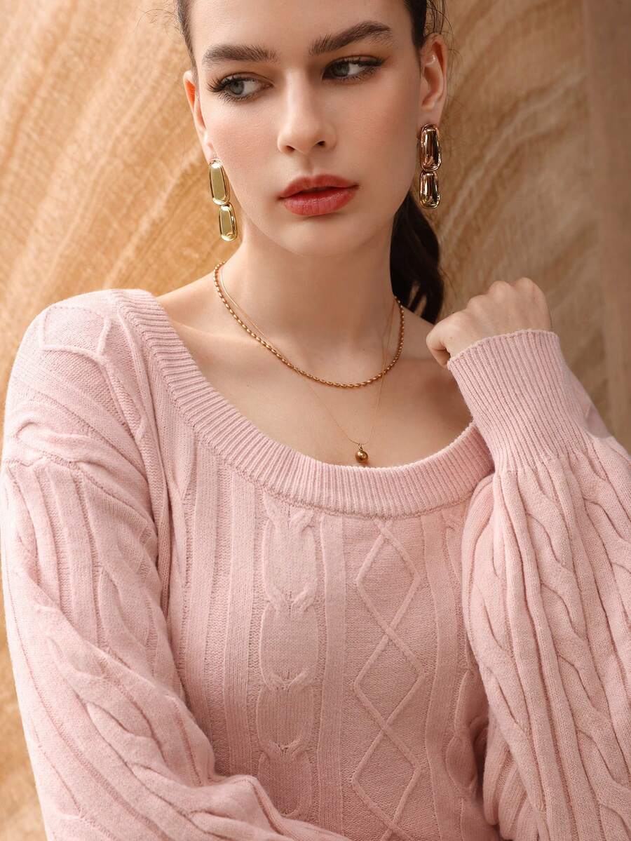 Modelyn 女式休闲修身腰毛衣裙 - 粉色 - 查看 1