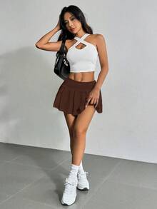 SHEIN EZwear Minifalda blanca con cintura ancha y vuelo en el bajo para salir en verano