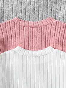 Sparklyn 3 件套青少年女孩休闲纯色圆领长袖拉绒罗纹针织 T 恤，秋季