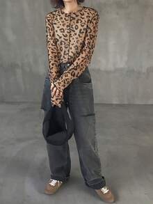 FRIFUL Women's Casual Leopard Print Blouse, Autumn Long Sleeve Women - Rust Brown - View 3