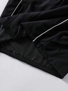 1pc Teenage Boys' Black Hooded Jacket, Contrast Stripe Design, Casual HOOGE STYLE Label, Fashionable Streetwear, Versatile - Black - View 7