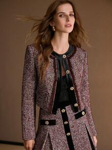 MOTF PREMIUM TWEED CONTRAST TRIM SHORT COAT, AUTUMN/WINTER