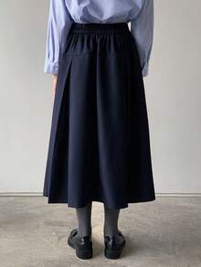 DAZY Sophisticated Pleated Midi Skirt In Navy Blue For Tween Girls - Navy Blue - View 4