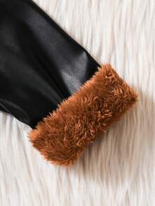 SHEIN Baby Girls' Faux Fur Collar Bow Decor Trench Coat, Autumn/Winter - Black - View 4