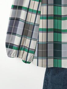 Linhara 大码女式时尚休闲优雅圆领宽松修身长袖衬衫，秋季 - 彩色 - 查看 3