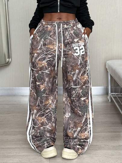 Coolane Women's All-Season Streetwear Y2K Coolgirl Drawstring Waist Slant Pocket Casual Graphics Tree Branch Pattern Sport Comfortable Brown Pants