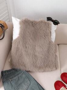 Sparklyn Autumn/Winter Girls Faux Fur Khaki Vest, Casual & Comfortable, Suitable For Party, Gathering, Daily Wear - Khaki - View 2