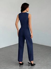 SHEIN PETITE 休闲无袖开衫背心和裤子两件套女士办公室服装秋冬商务女性服装