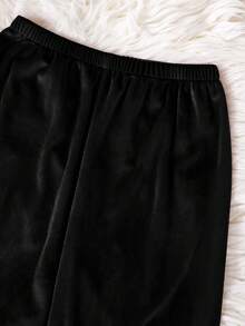 SHEIN 2 件套女童睡衣套装，黑色休闲韩版羊毛心形刺绣开衫长袖和裤子家居服 - 黑色 - 查看 7