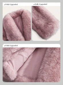 Anewsta 女士优雅时尚狐狸毛领长袖皮草外套，冬季 - 淺粉色 - 查看 5