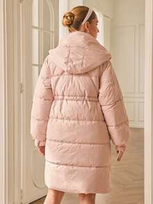 Chiquease 全新时尚休闲别致简约高端拉链连帽领中长款棉服外套 - 粉色 - 查看 7