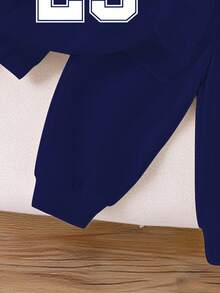 2er/Set Baby Jungen/Mädchen Marineblau und Weiß Brooklyn 23 Patchwork Hoodie Sweatshirt&Hose Herbst Lässig Page Boy Schulanfang Sportbekleidung Winter Outfit - Verschiedenfarbig - Übersicht 6