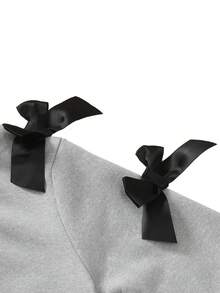 SHEIN Elladie kids 2件套婴儿/幼儿女孩简约时尚粉色蝴蝶结黑色上衣和粉色裤子运动服套装 - 彩色 - 查看 5