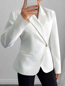 EURMUSE Women's Double-Breasted Belted Blazer Jacket – Tailored Fit, Shoulder Pads, Gold Button, Office Wear, Elegant Formal Suit, Long Sleeve, Structured Power Blazer - White - View 6