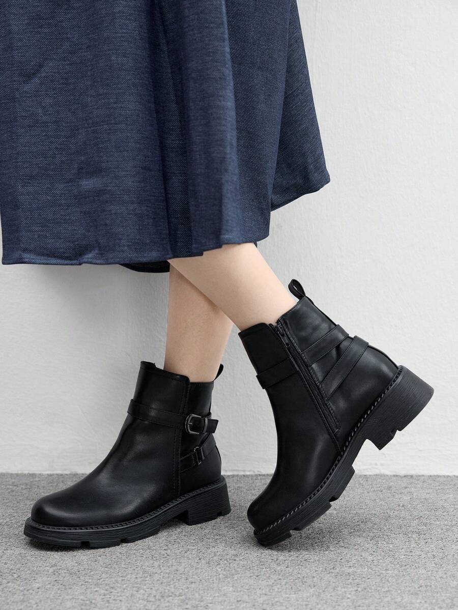 CUCCOO BIZCHIC 女士时尚百搭休闲粗跟踝靴 - 黑色 - 查看 1