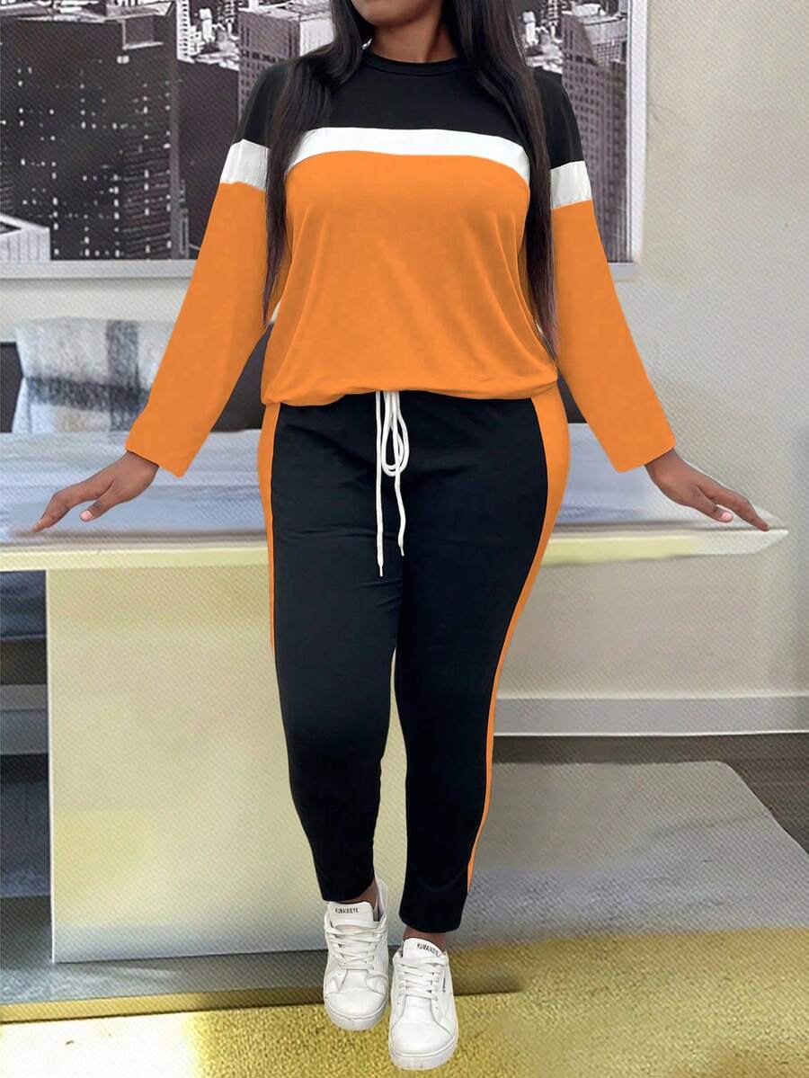 EMERY ROSE Bộ đồ 2 món cổ tròn tay dài màu tối giản thường ngày cỡ lớn - Nhiều màu - Xem 1