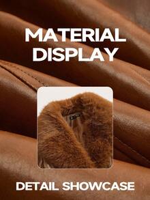 Anewsta Autumn/Winter Coffee Brown Detachable Fox Fur Collar Waist Belt Flared Hem Long Leather Jacket Coat - Brown - View 10
