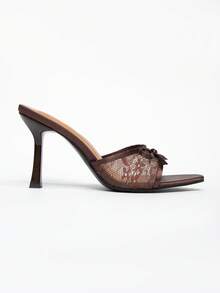 CUCCOO CHICEST New Fashionable Versatile Rhinestone Bowknot Strap Stiletto High Heel Sandals For Christmas - Brown - View 3
