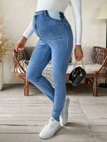 SHEIN Maternity High Waist Skinny Jeans, Casual Everyday Commute Versatile - Light Wash - View 8