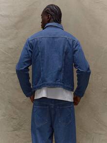 Musero Chaqueta vaquera de ajuste holgado y cuadrado con botones y mangas abotonadas para hombre, apta para otoño, verano y primavera - Azul lavado oscuro - Ver 4