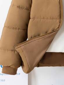 秋冬新款简约厚连帽夹克，适合青少年男孩休闲宽松拉链外套 - 卡其色 - 查看 6