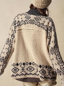 Bohemela Áo len cardigan cài nút sừng họa tiết thời trang thu đông cho nữ - Màu be - Xem 7