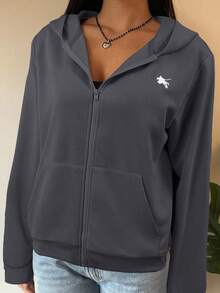 SHEIN EZwear 秋冬女士灰色针织连帽卫衣 - 深灰色 - 查看 3