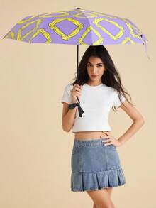 FRIENDS X SHEIN 1 Piece Cartoon Pattern Print Folding Umbrella, UV Protection, Suitable For School, Work, Outdoor And Daily Use, Specially Designed For College Students, High School Students And Men And Women, Photo Frame, Friendship