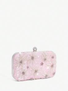 SHEIN Belle Fashion Women's Rhinestone Floral Embellished Evening Bag With Long Chain - Pink - View 2