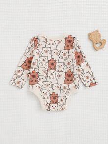 Cozy Pixies Newborn Baby Girl Capybara Pattern Knitted Soft Crew Neck Long Sleeve Bodysuit - Multicolor - View 4