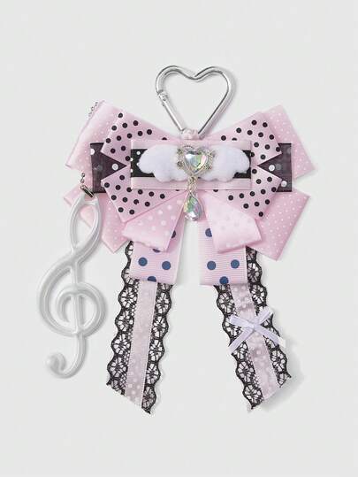 Kawaii 1 pièce Mignon porte-clés avec nœud imprimé d'étoiles, de notes de musique bleues et de dentelle 3D. Accessoire fait main de style Lolita pour sac, porte-carte de campus