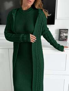 SHEIN Maxi Hoodie Cardigan And Dress Knit Set