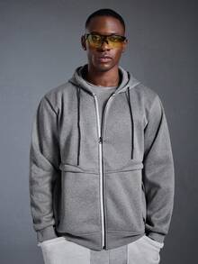 DRIFTMERE 男士单件套羊羔绒内衬拉链连帽卫衣，保暖休闲多功能针织卫衣抓绒内衬外套，健身服 - 灰色 - 查看 6