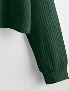 SHEIN Unity Áo thun dài tay hở vai cổ chữ V màu trơn đơn giản dành cho nữ - Màu xanh lá cây đậm - Xem 3